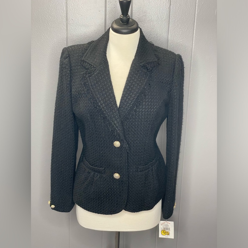 Retro Andrea Viccaro black tweed blazer. Size 8.